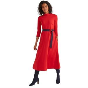BODEN Nerissa Ponte Dress Red Mock Neck Fit and Flare Midi 10 Long